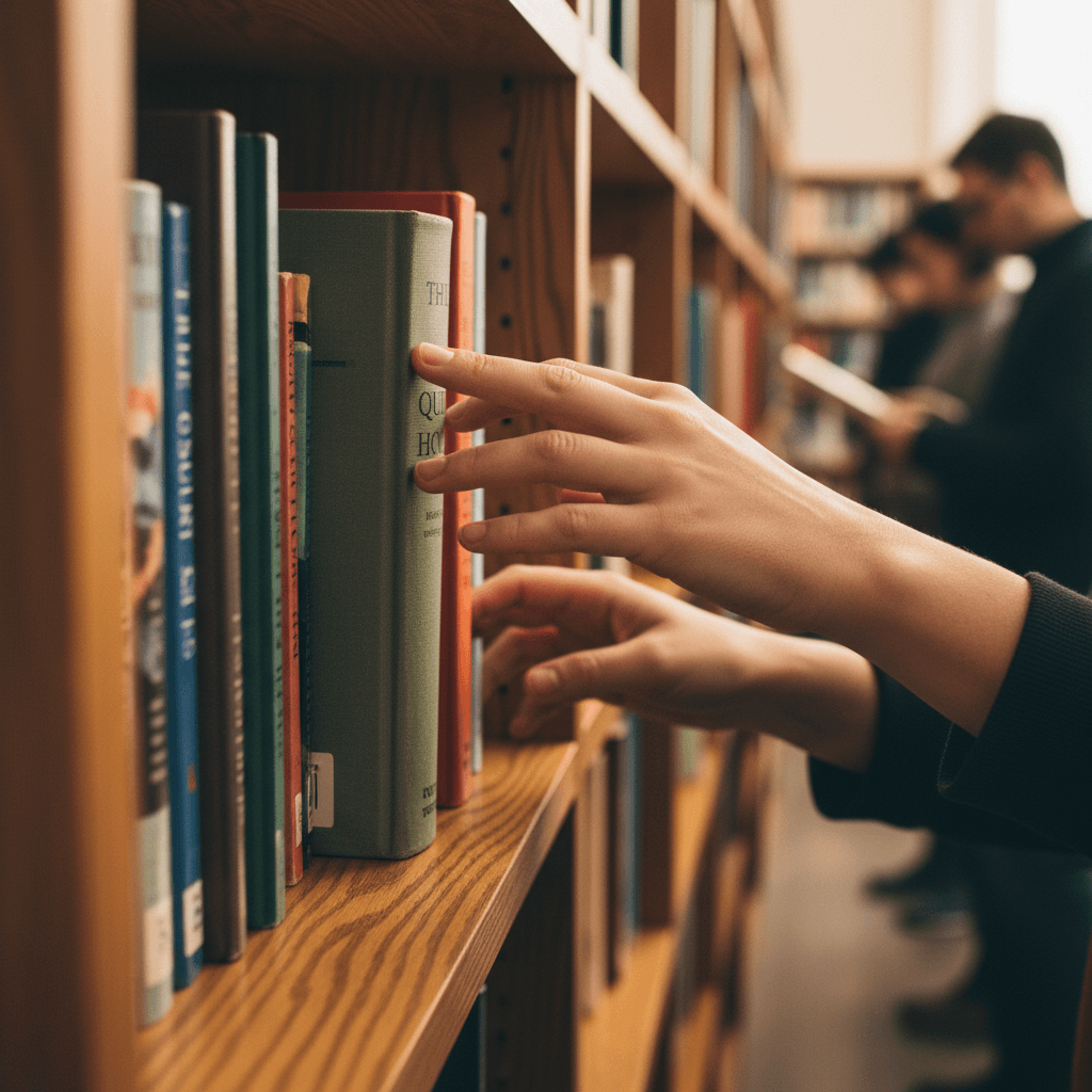Community member browsing The Book Barn's curated selection
