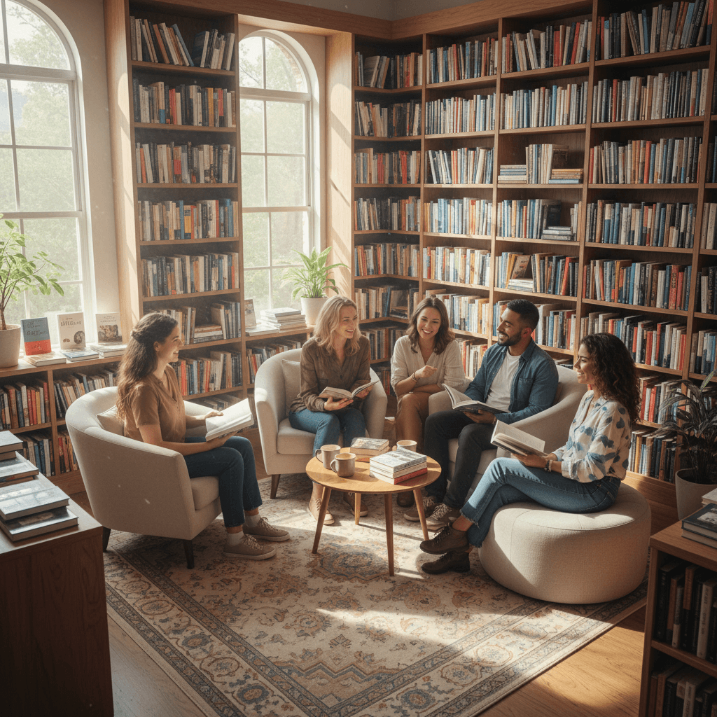 Community members gathering in The Book Barn for conversation