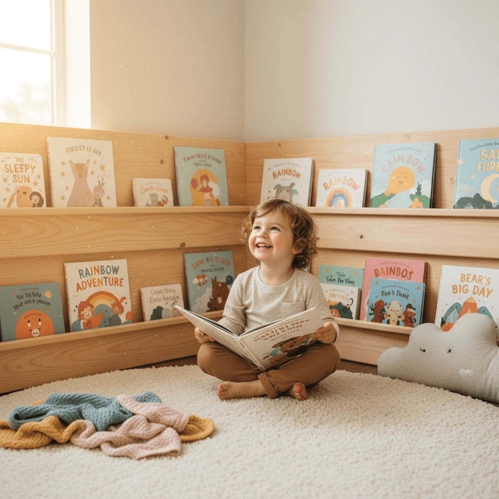 Children's section with young reader browsing