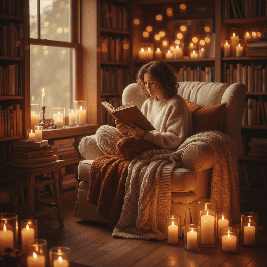 Customer relaxing in cozy reading nook