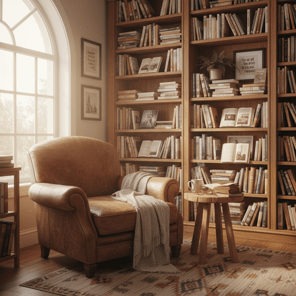 Reading nook with comfortable browsing seating
