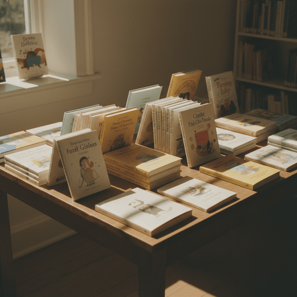 Thoughtfully curated children's book display at The Book Barn