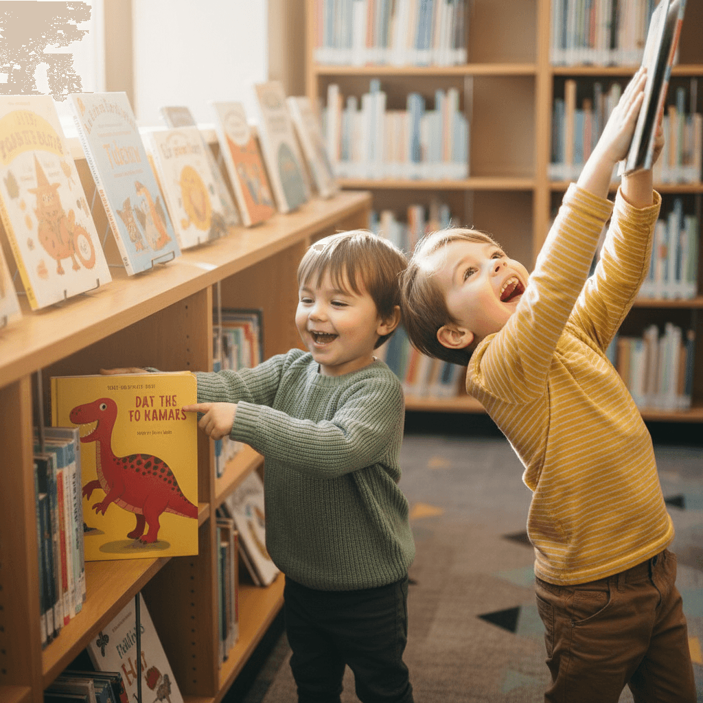 Children exploring books in the children's section