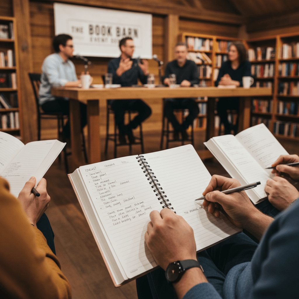 Audience engagement during author panel at The Book Barn